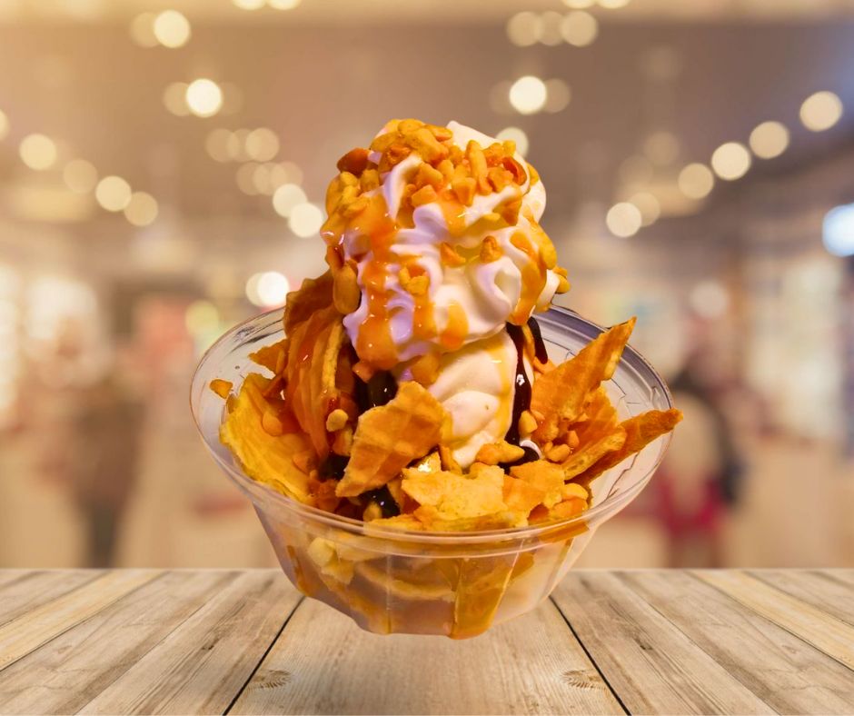 Caramel waffle sundae